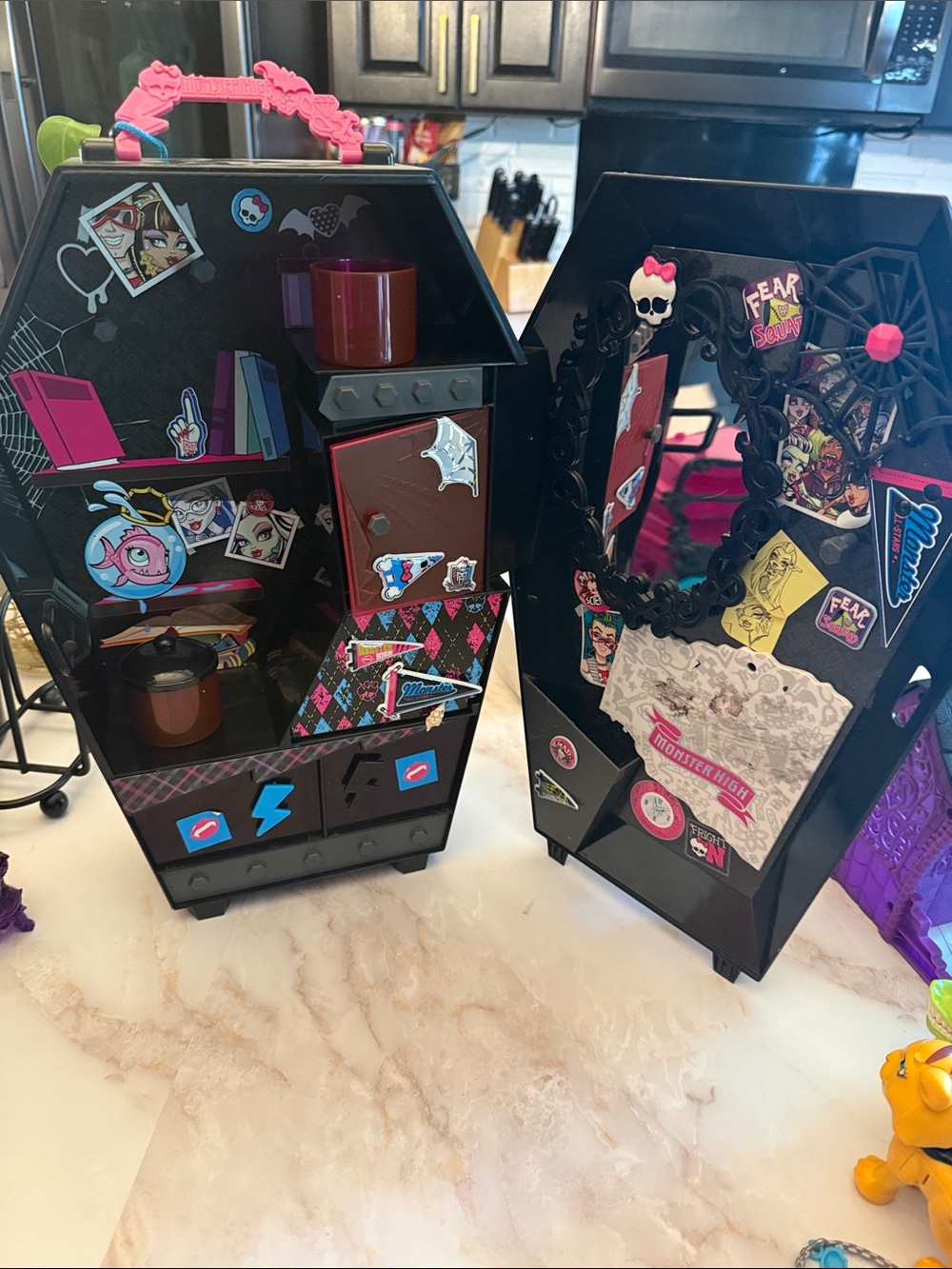 Monster High Black Play Coffin with Pink Handles and Blue Accents